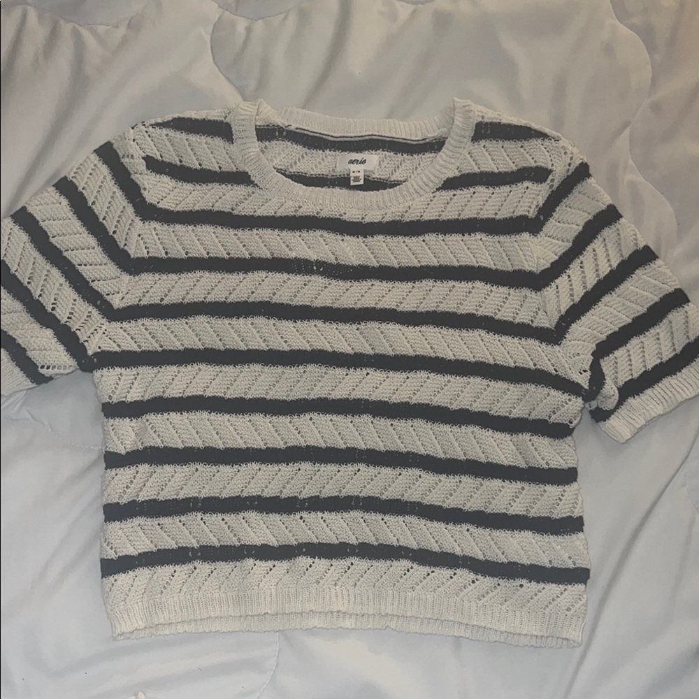 Aerie Blue and White Striped Knit Top